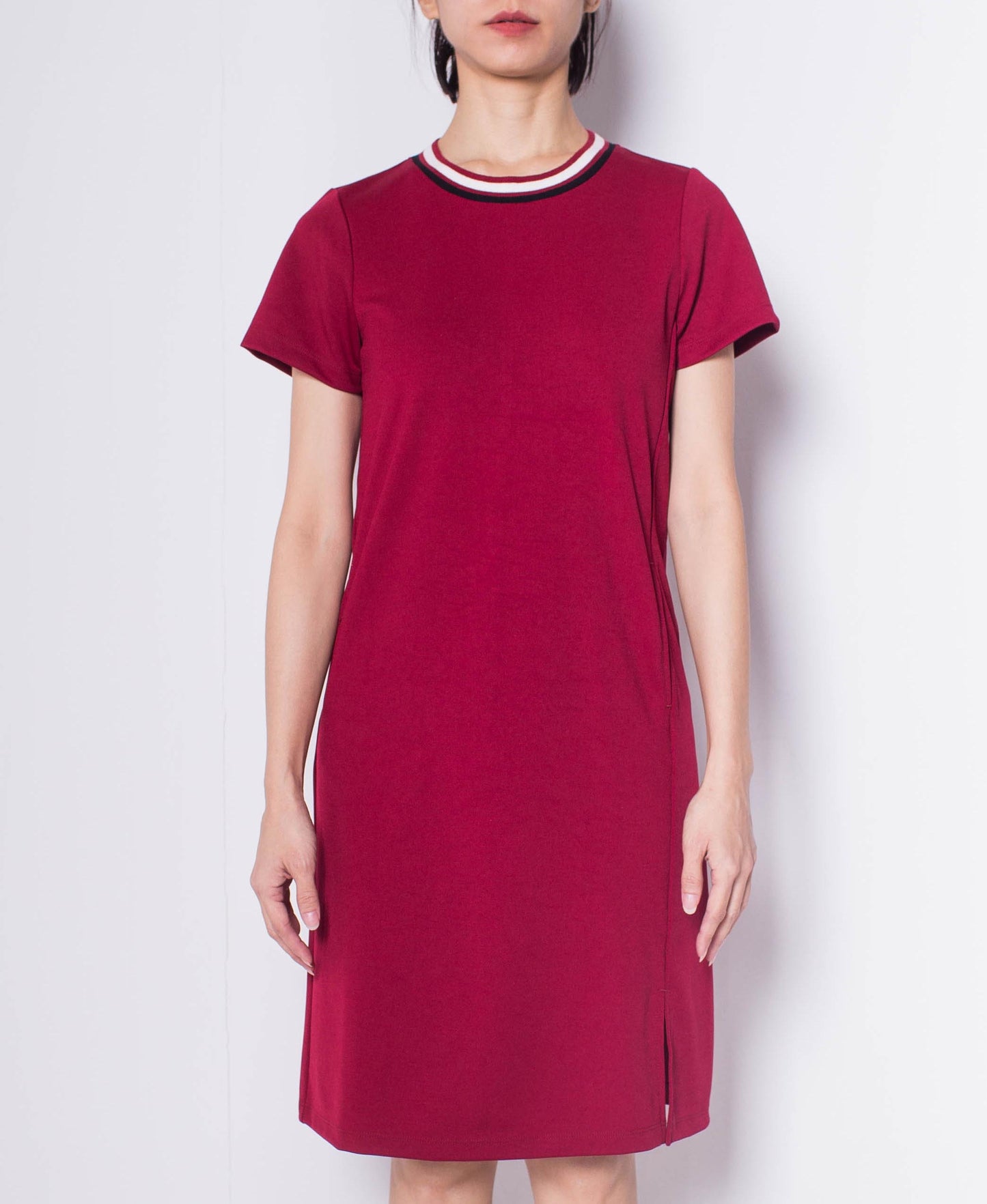 Women Short Sleeve Slip Dress - Maroon - H0W915