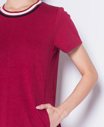 Women Short Sleeve Slip Dress - Maroon - H0W915