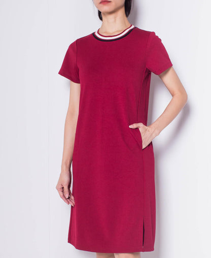 Women Short Sleeve Slip Dress - Maroon - H0W915