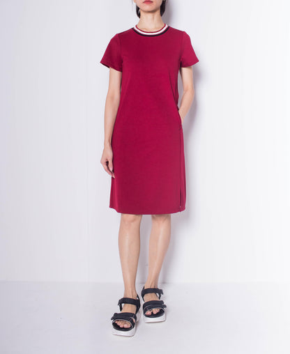 Women Short Sleeve Slip Dress - Maroon - H0W915