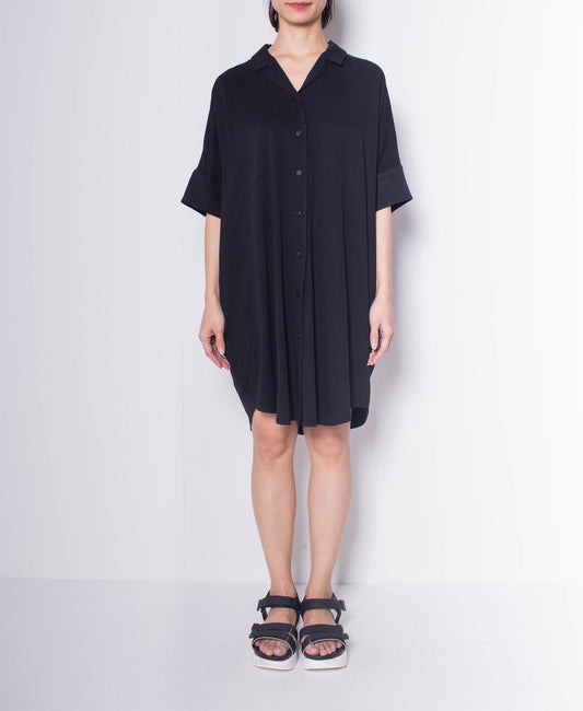 Women Short-Sleeve Loose Cut Dress - Black - H0W916