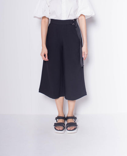 Women Cropped Culottes Pants - BLACK - H0W922