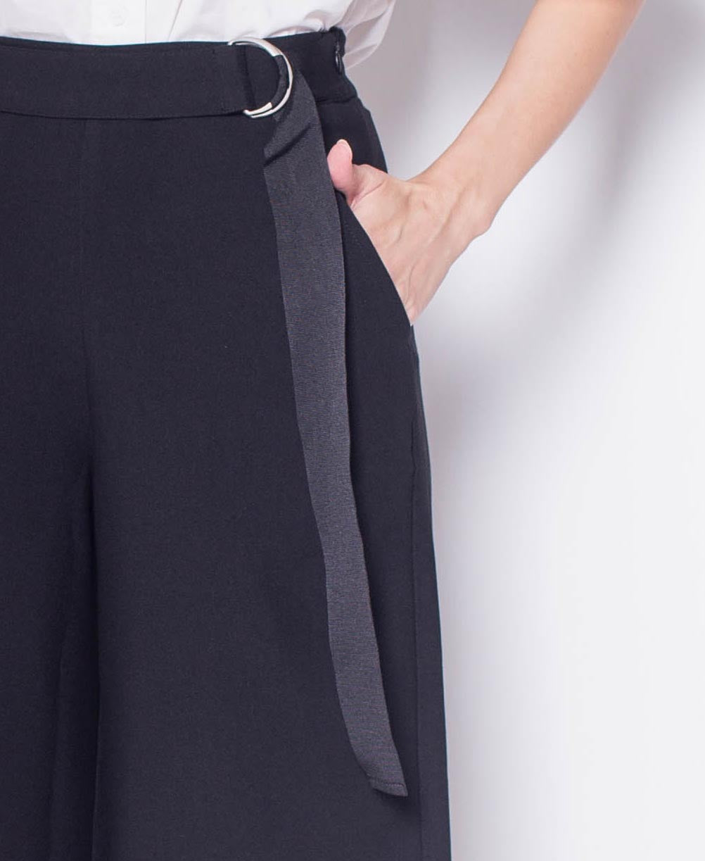 Women Cropped Culottes Pants - BLACK - H0W922