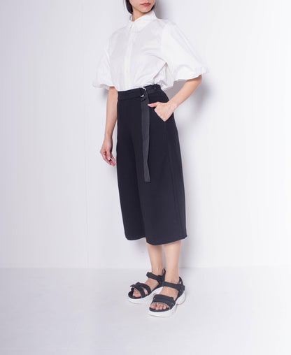 Women Cropped Culottes Pants - BLACK - H0W922