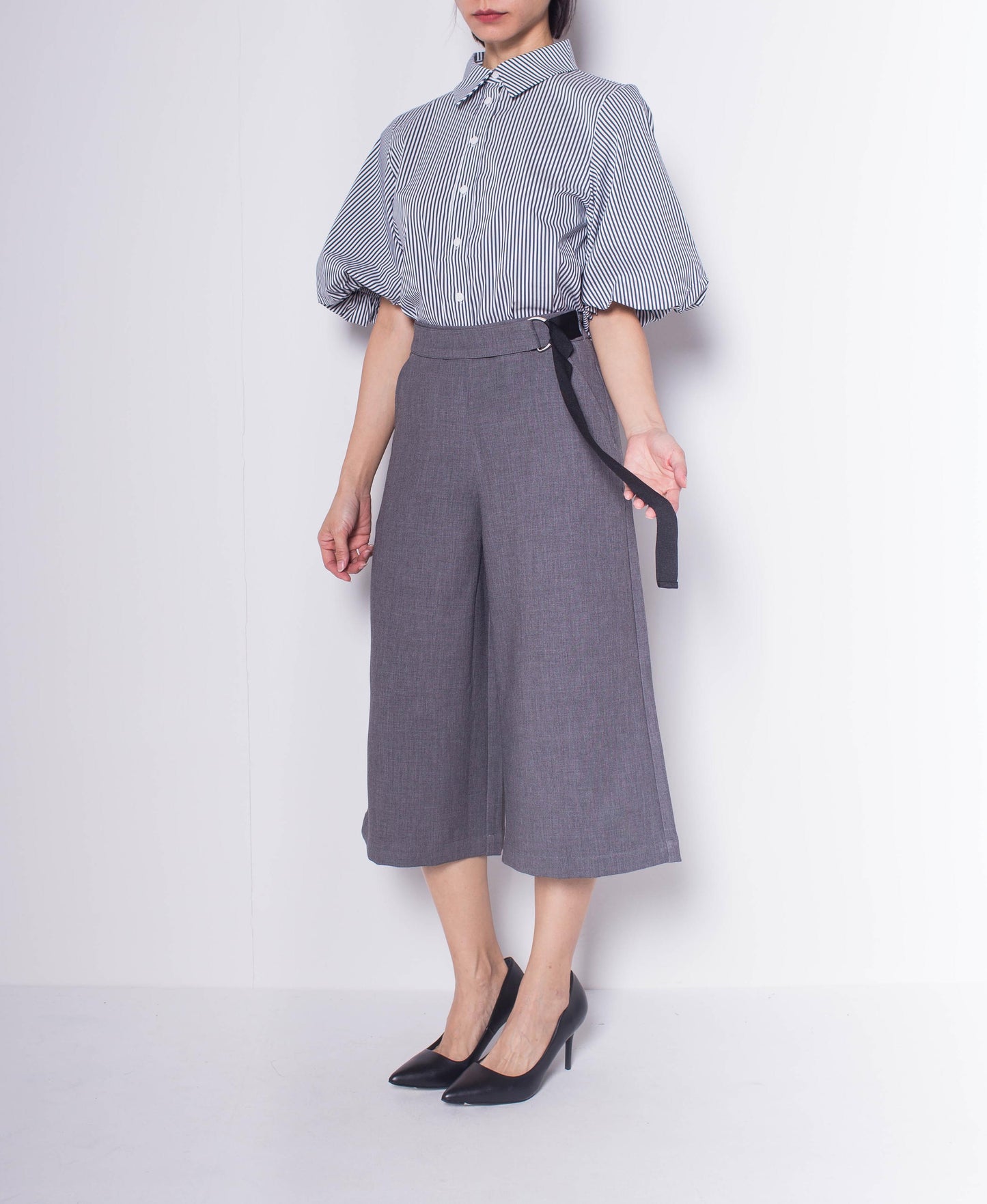 Women Cropped Culottes Pants - Dark Grey - H0W923