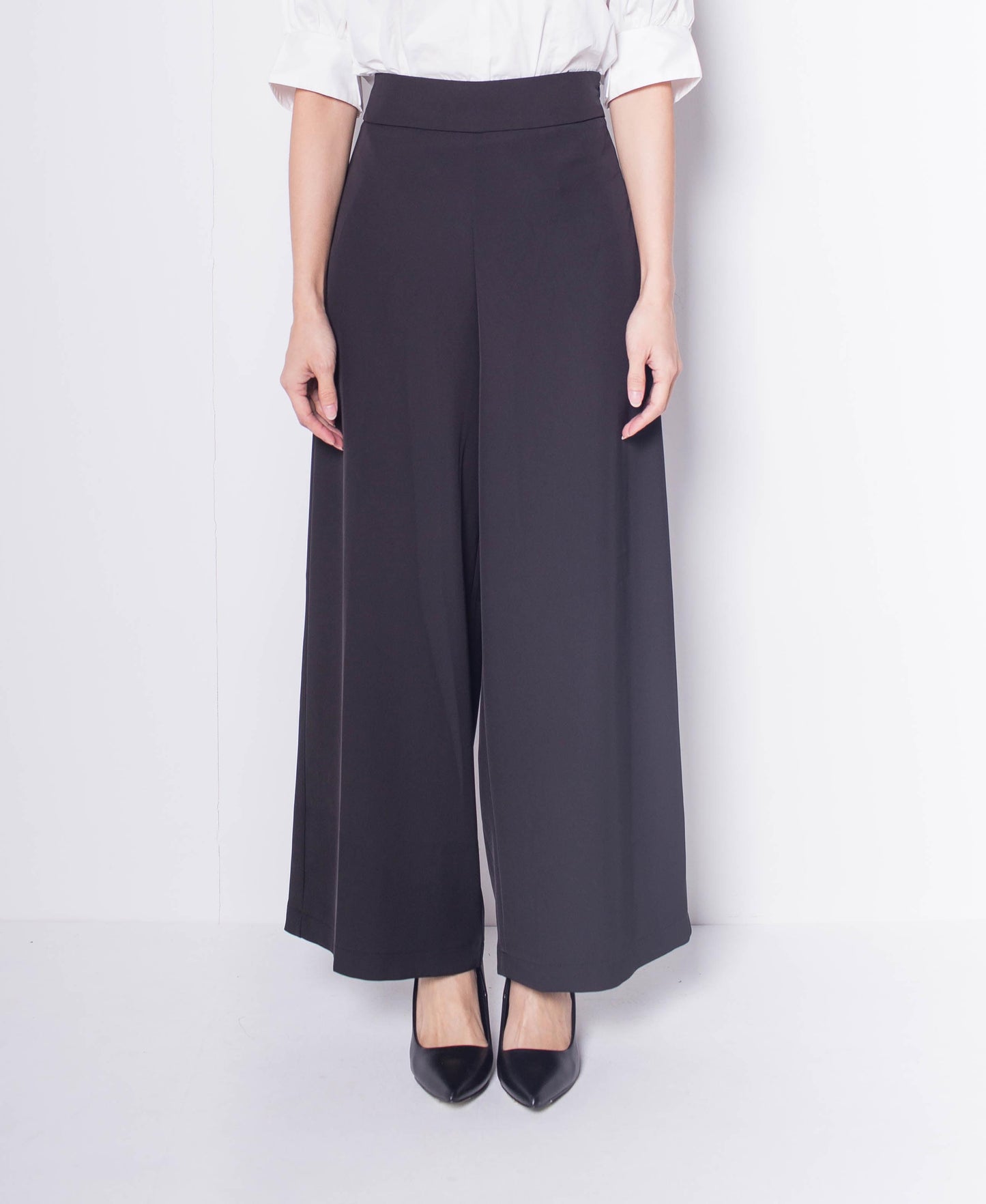 Women High Waisted Culottes - Black - H0W924