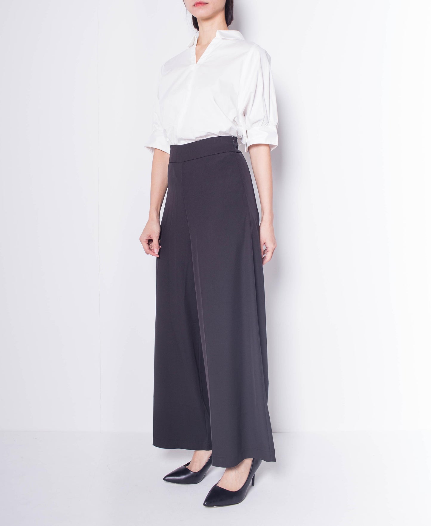 Women High Waisted Culottes - Black - H0W924