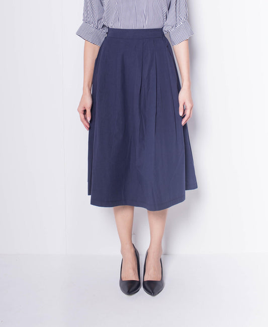 Women Pleated Flare Midi Skirt - Navy - H0W926