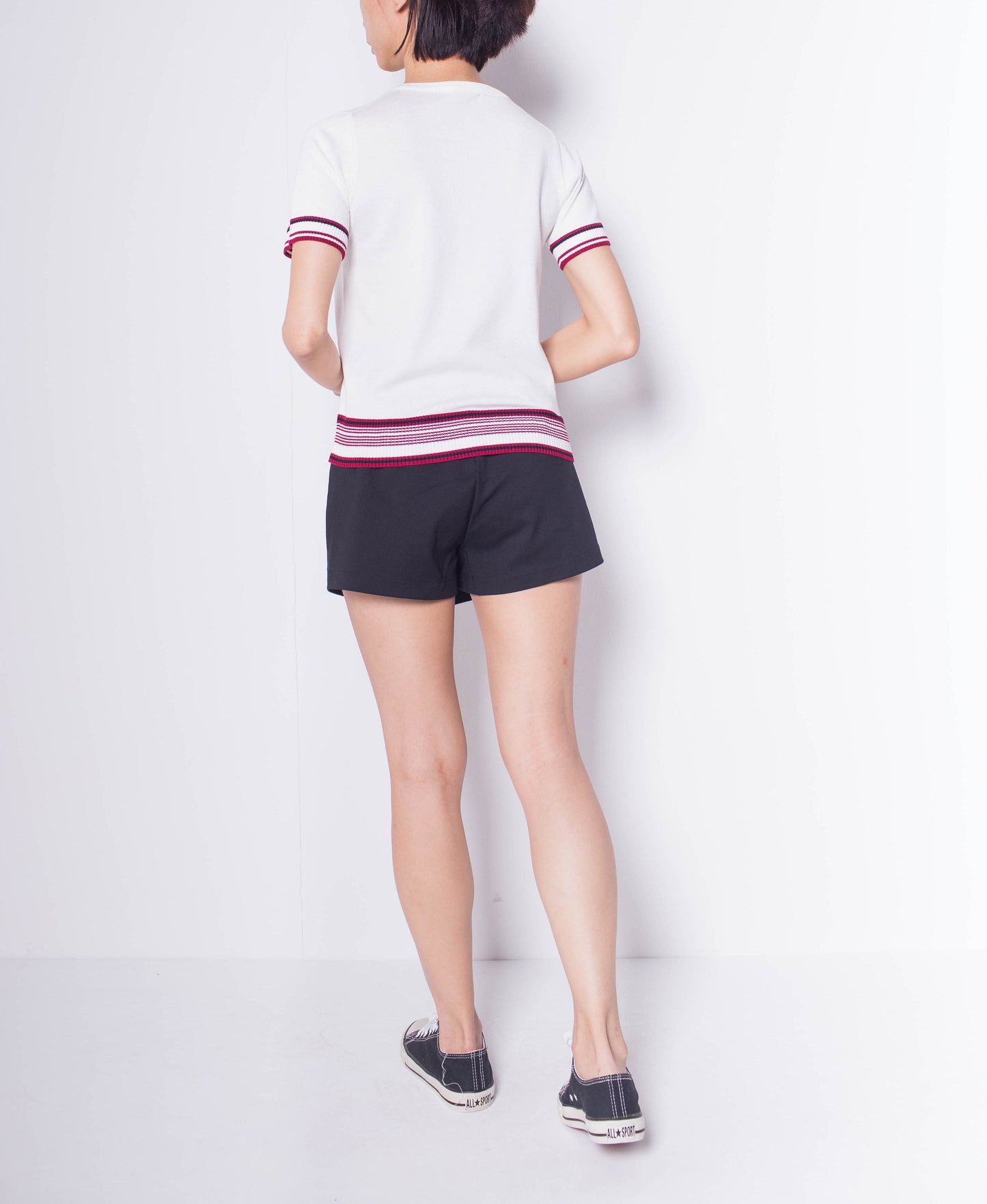 Women Striped Short Sleeve Knit Top - White - H0W929