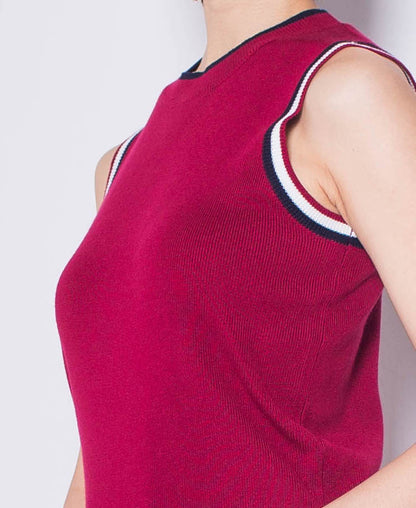 Women Sleeveless Knit Top - Red - H0W931