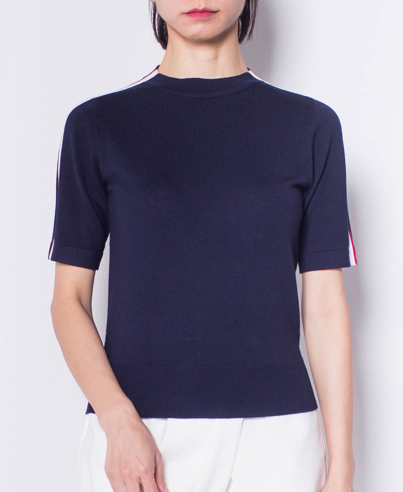 Women Short Sleeve Knit Top - Navy - H0W933