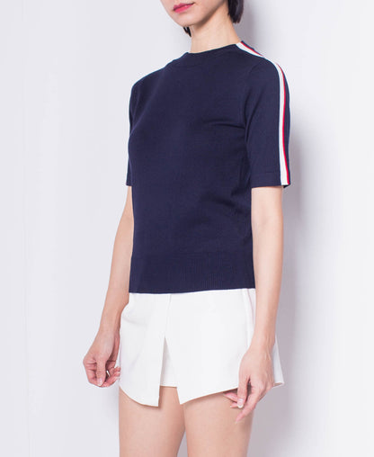 Women Short Sleeve Knit Top - Navy - H0W933