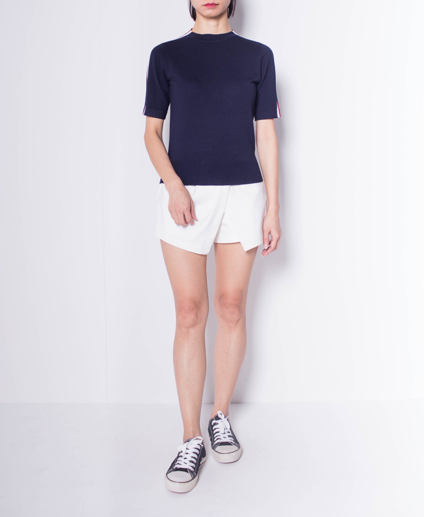 Women Short Sleeve Knit Top - Navy - H0W933