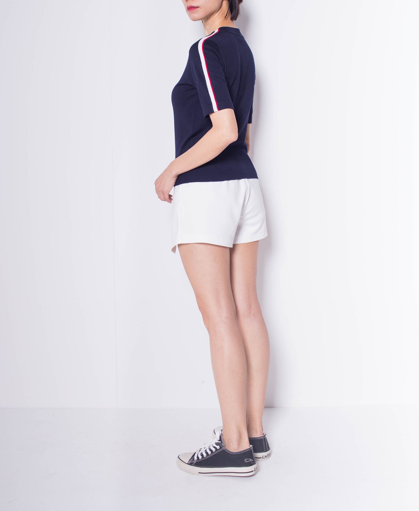 Women Short Sleeve Knit Top - Navy - H0W933