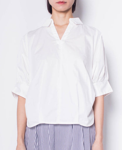 Women Lantern Sleeve Blouse - White - H0W937