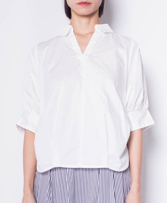 Women Lantern Sleeve Blouse - White - H0W937