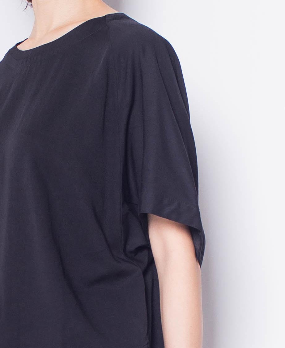 Women Short-Sleeve Blouse - Black - H0W938