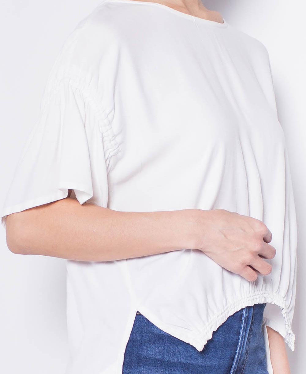 Women Short-Sleeve Blouse - White - H9W306