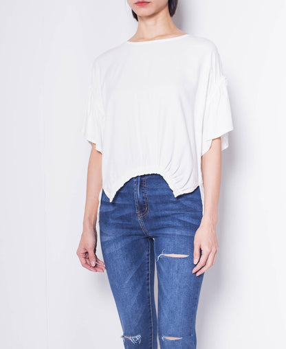 Women Short-Sleeve Blouse - White - H9W306