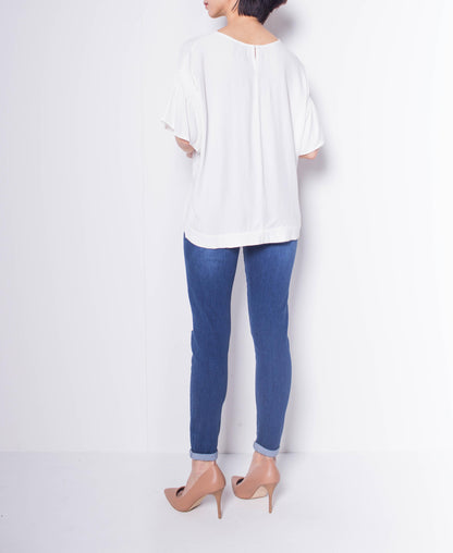 Women Short-Sleeve Blouse - White - H9W306