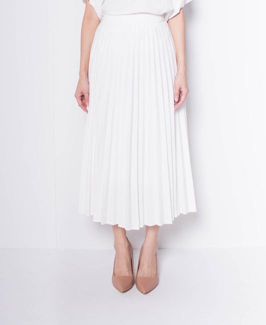 Women Pleated Skirt - White - H9W397