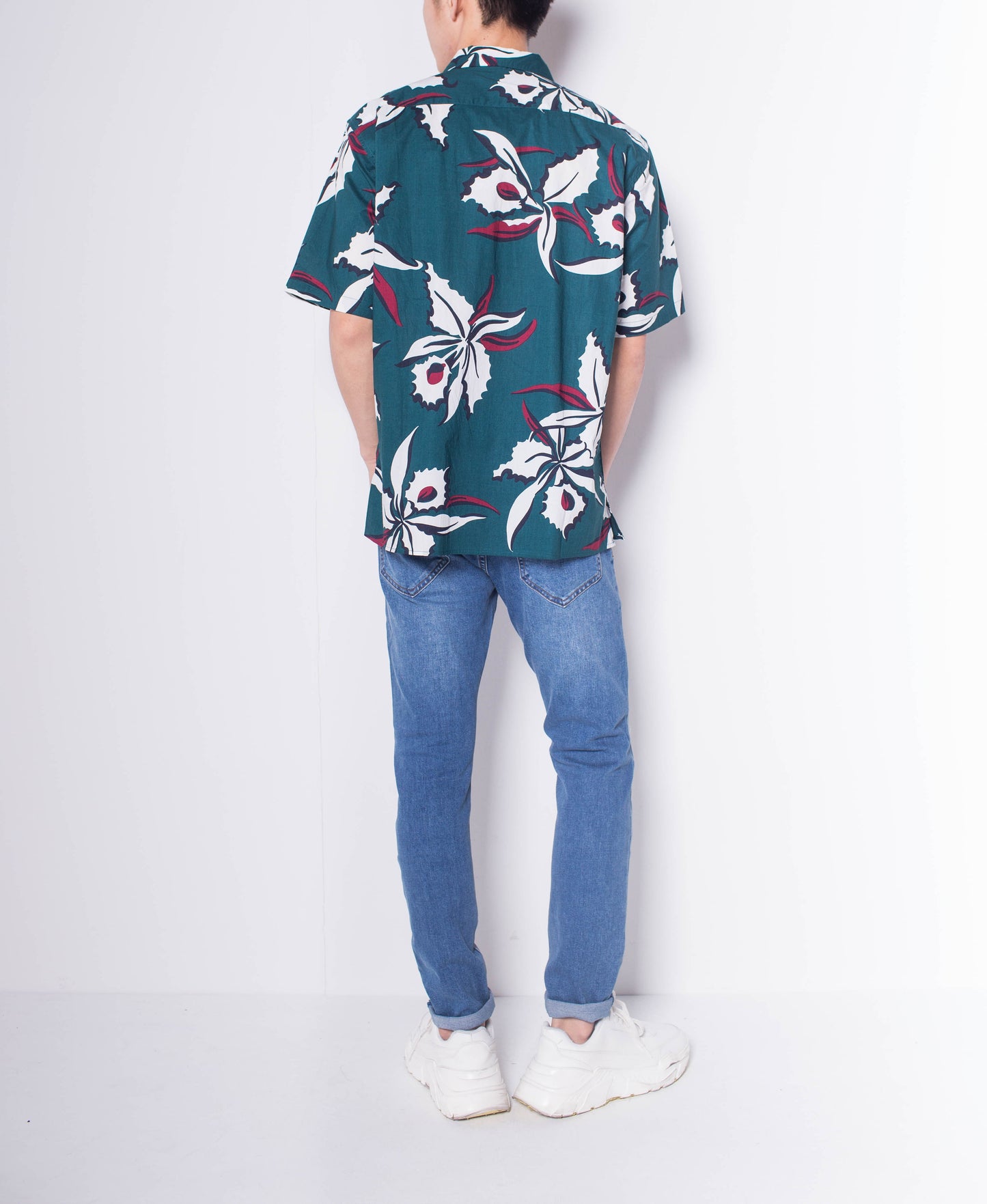 Men Short-Sleeve Camp Collar Printed Cotton-Voile Shirt - Dark Green - H0M751