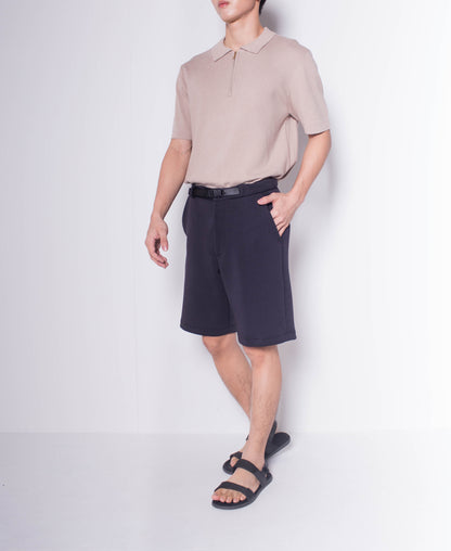 Men Belted Short Pants - Navy - H0M641