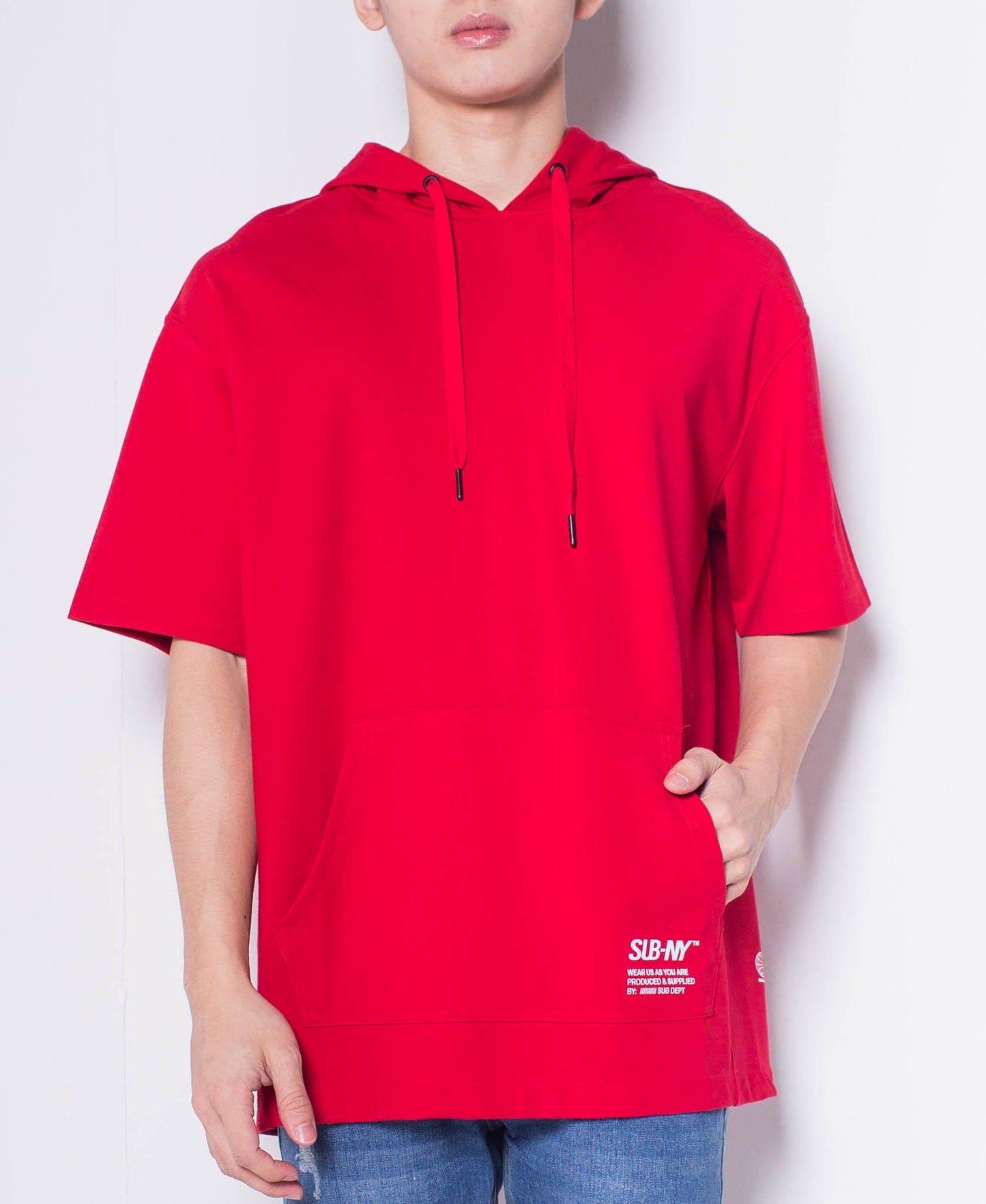 Men Oversized Short-Sleeve Sweatshirt Hoodie - Red - H0M679