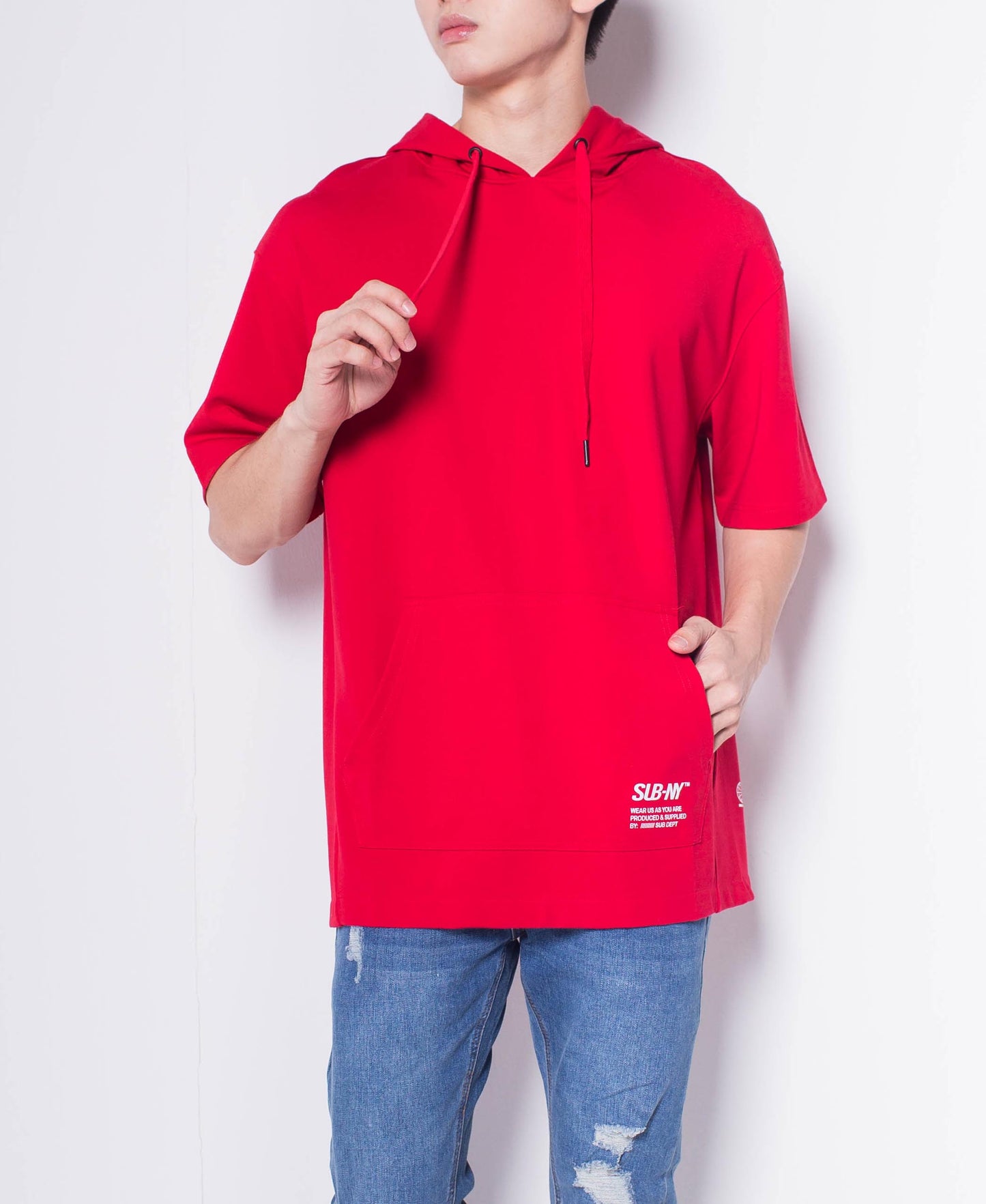 Men Oversized Short-Sleeve Sweatshirt Hoodie - Red - H0M679