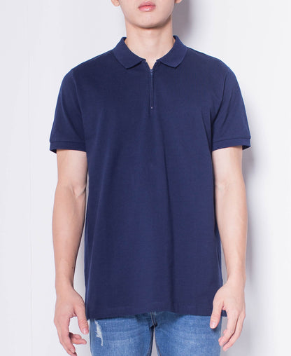 Men Short-Sleeve Zip Polo Shirt - Navy - H0M759