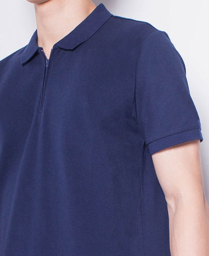 Men Short-Sleeve Zip Polo Shirt - Navy - H0M759