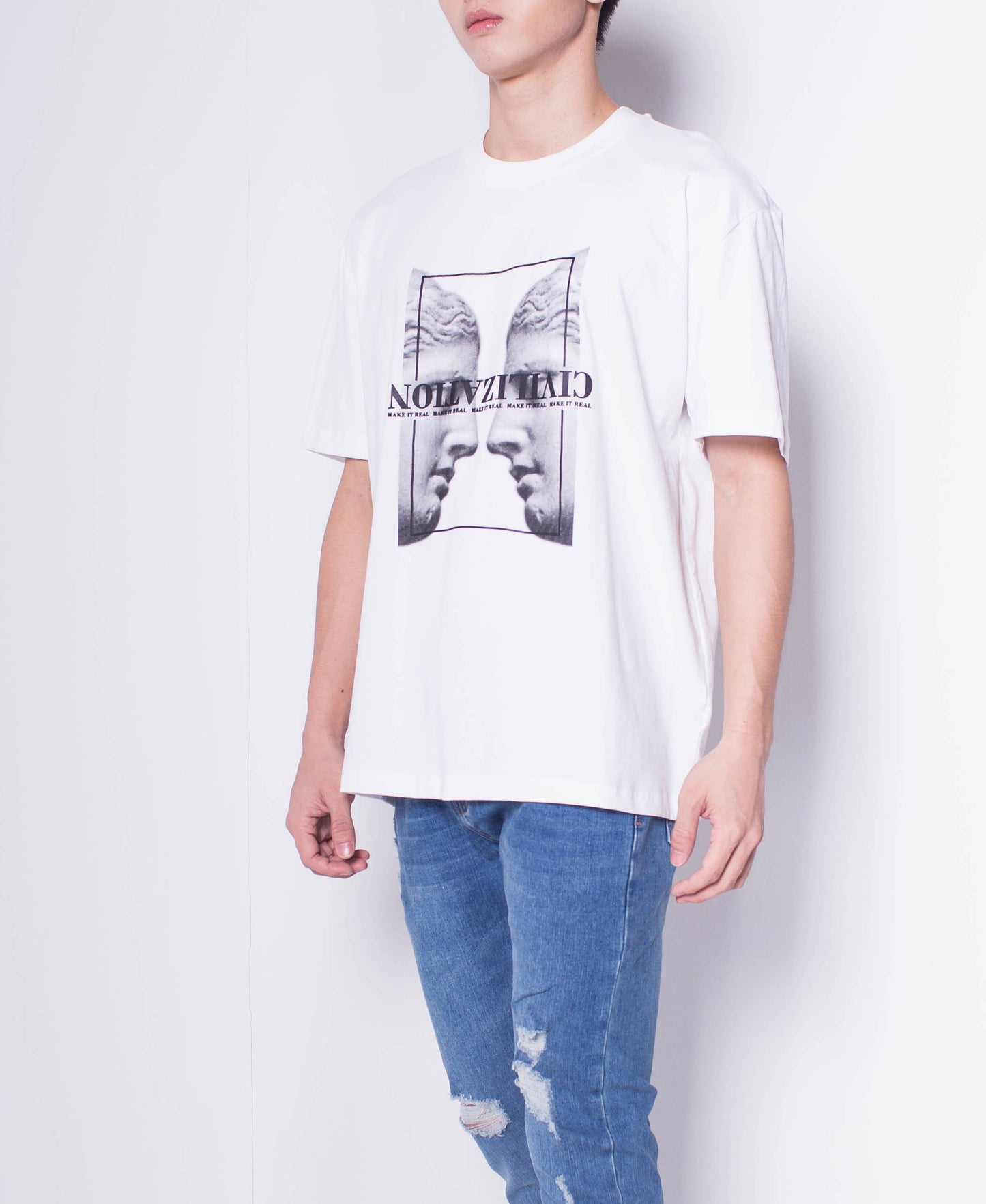 Men Short-Sleeve Oversized Graphic Tee - White - H0M548