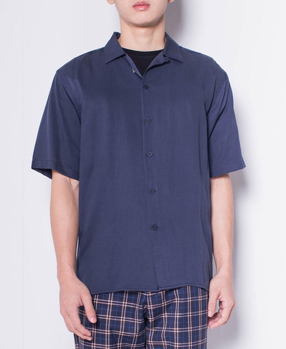 Men Short-Sleeve Camp Collar Shirt - Navy - H0M637