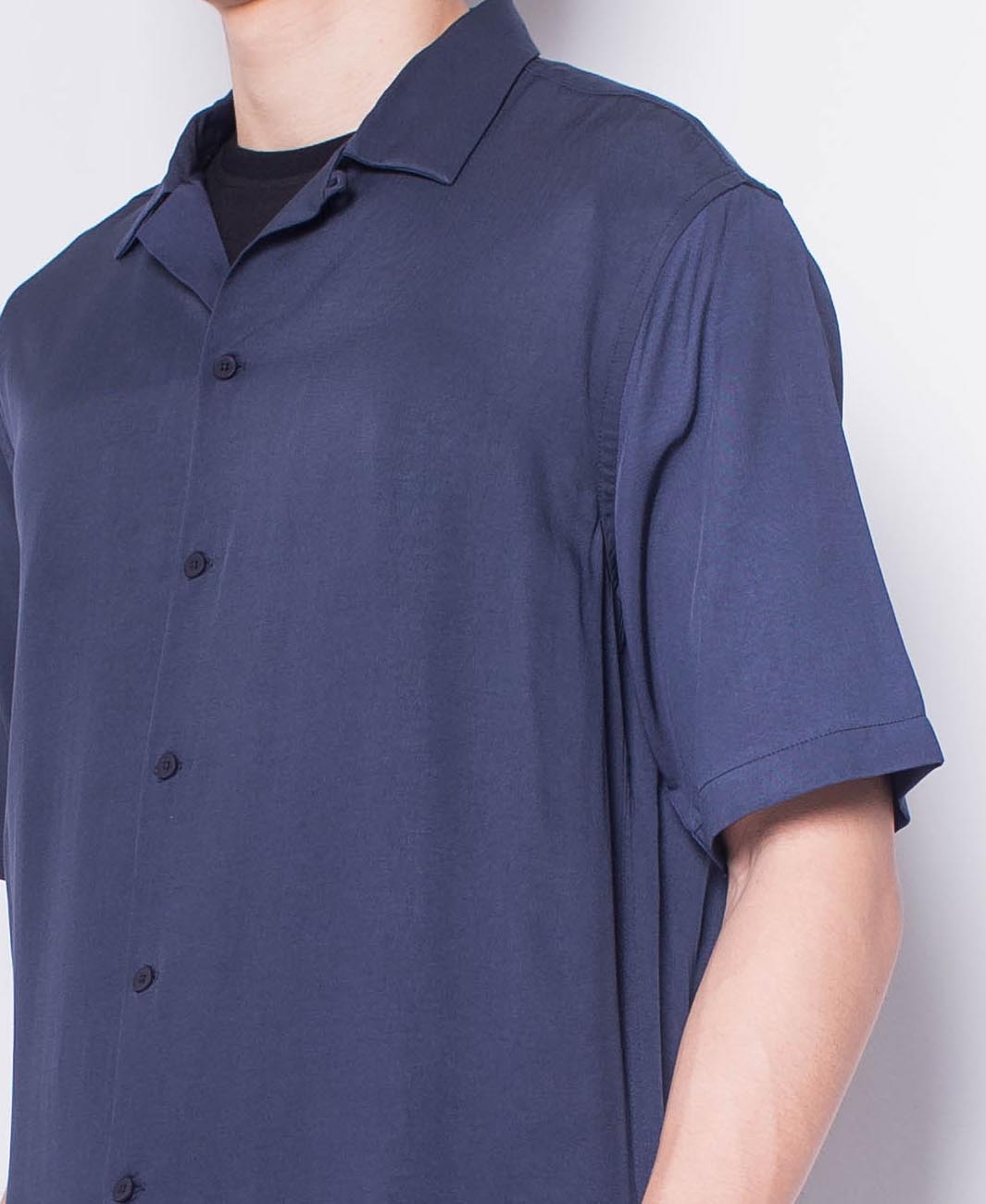 Men Short-Sleeve Camp Collar Shirt - Navy - H0M637