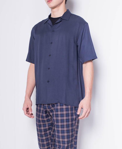 Men Short-Sleeve Camp Collar Shirt - Navy - H0M637