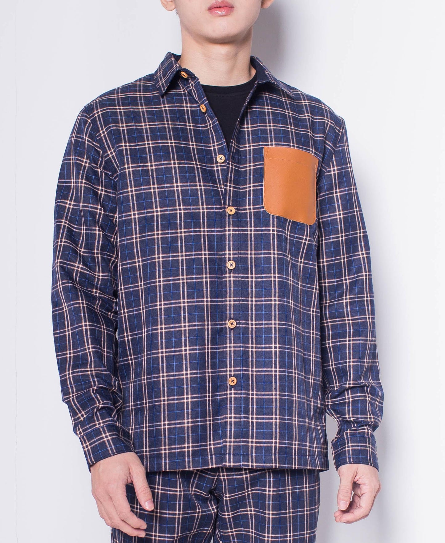 Men Long-Sleeve Checked Shirt - Navy - H0M638