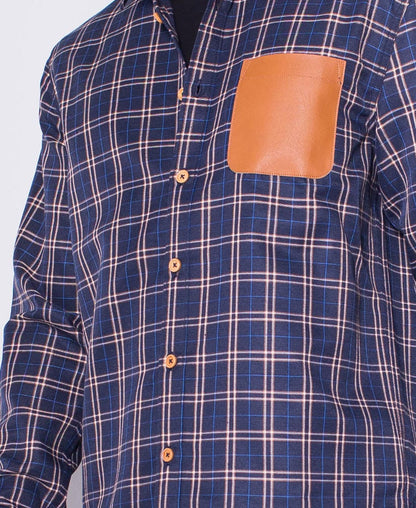 Men Long-Sleeve Checked Shirt - Navy - H0M638