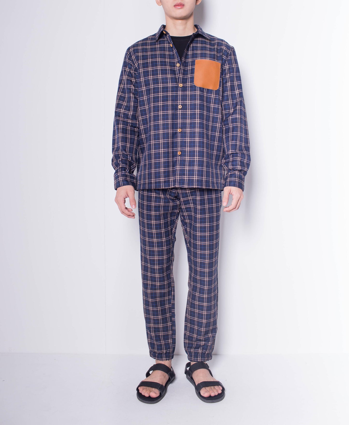 Men Long-Sleeve Checked Shirt - Navy - H0M638