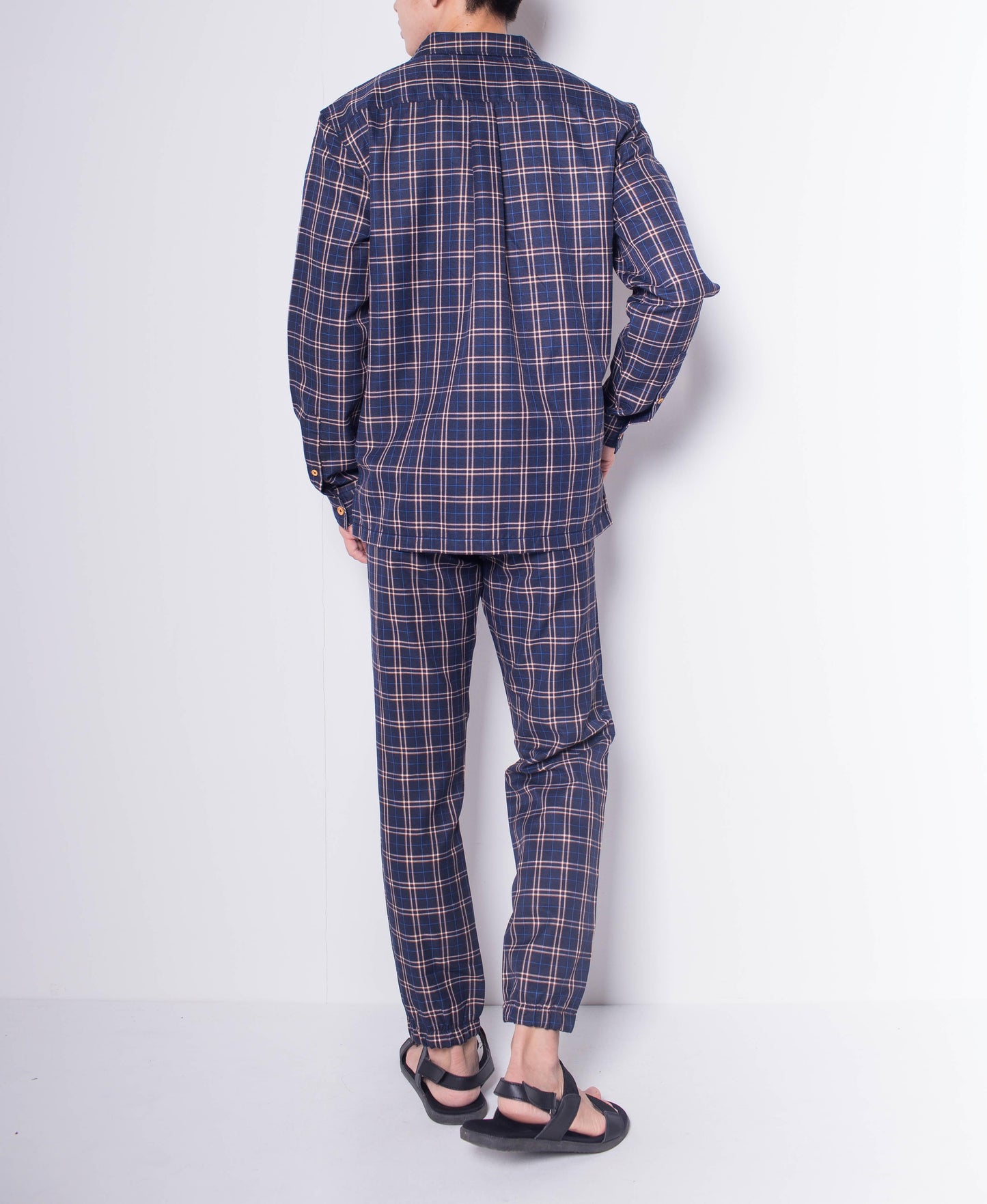 Men Long-Sleeve Checked Shirt - Navy - H0M638