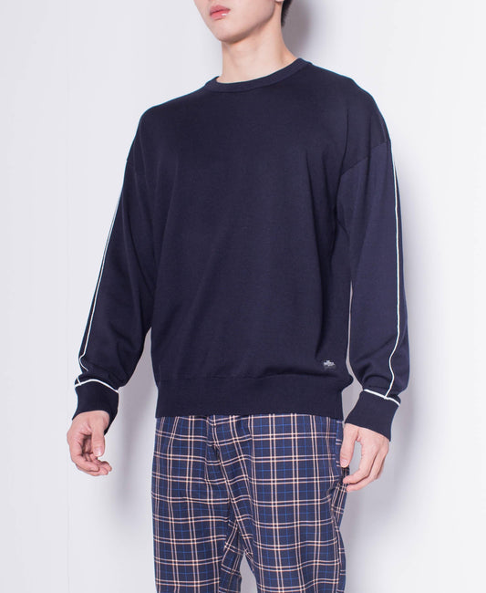 Men Round Neck Long-Sleeve Knitwear - Navy - H0M639