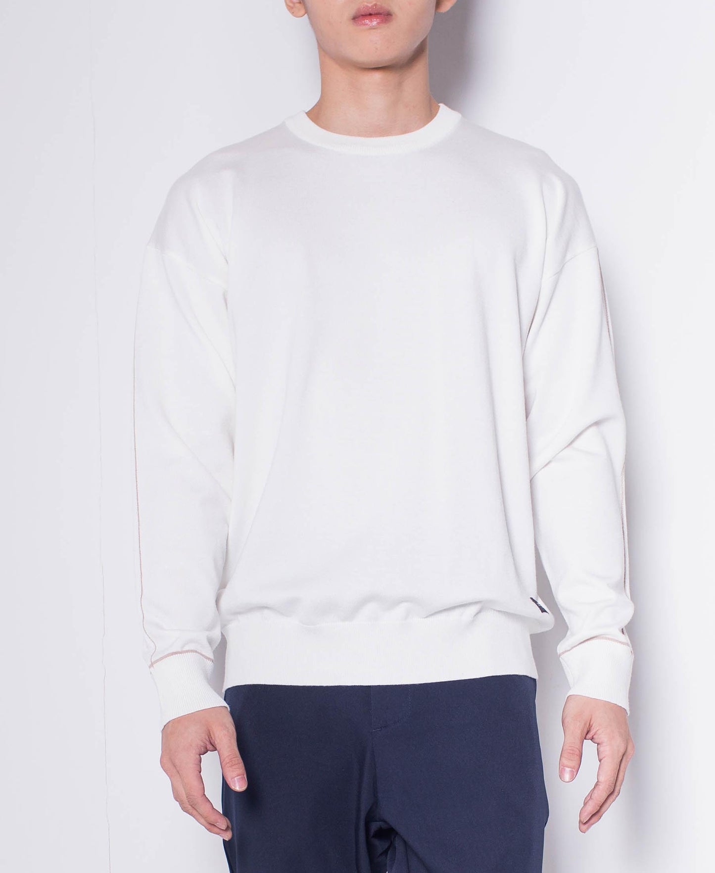 Men Round Neck Long-Sleeve Knitwear - White - H0M640