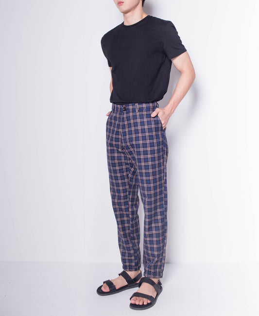 Men Checked Jogger Pants - Navy - H0M642