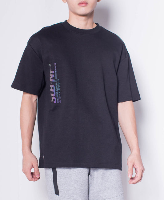 Men Short Sleeve Oversized Fashion Tee With Reflective Print - Black - H0M644