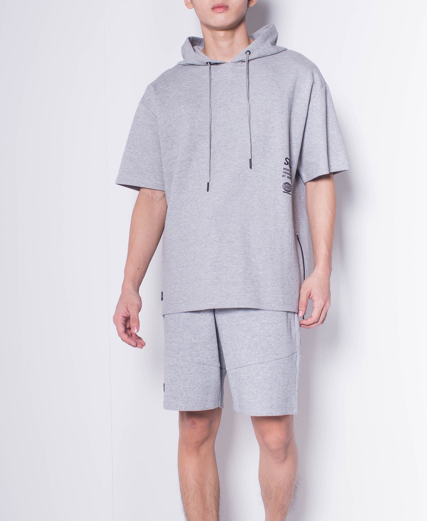 Men Short-Sleeve Sweatshirt Hoodie - Grey - H0M647