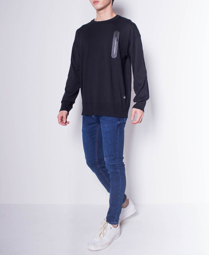 Men Round Neck Long-Sleeve Sweater With Zipper Pocket - Black - H0M657