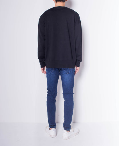 Men Round Neck Long-Sleeve Sweater With Zipper Pocket - Black - H0M657