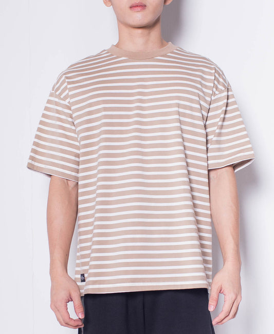 Men Short Sleeve Oversized  Striped Tee - Khaki - H0M688