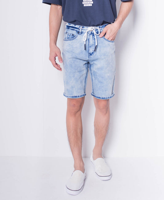 Men Drawstring Short Jeans - Blue - H0M699