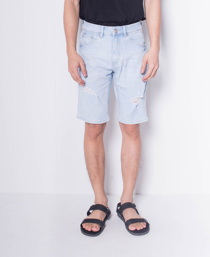 Men Ripped Short Jeans - Light Blue - H0M701