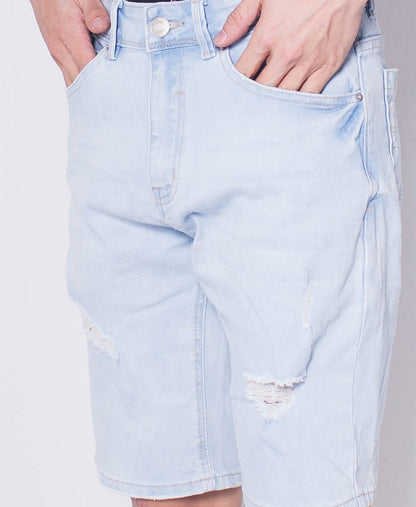 Men Ripped Short Jeans - Light Blue - H0M701